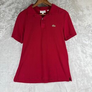 Lacoste Slim Fit Polo Shirt Mens US L FR 5 Red Short Sleeve Pique Cotton Logo